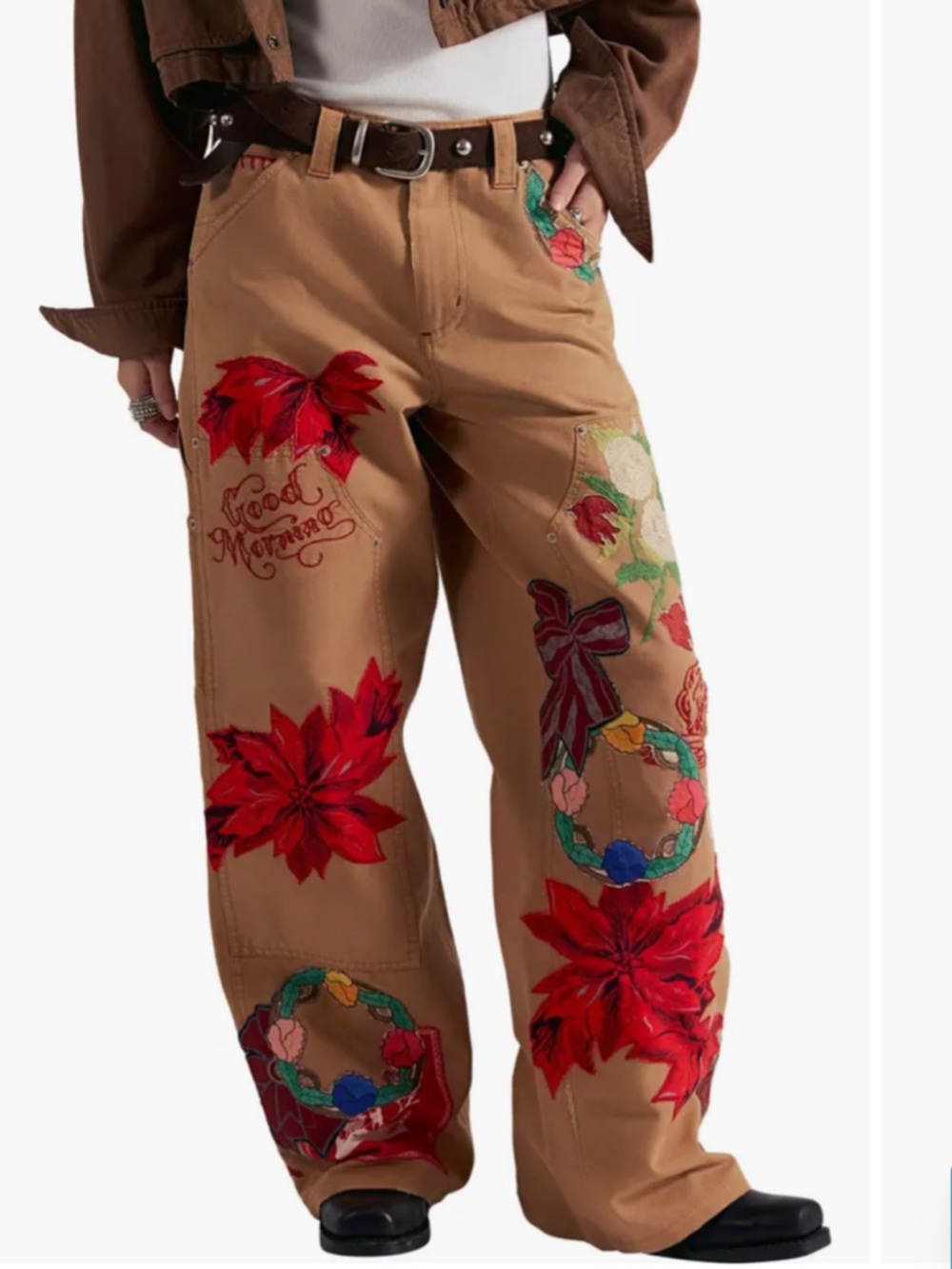 Free People Bright Time Embroidered High Waist Wide Leg Pants